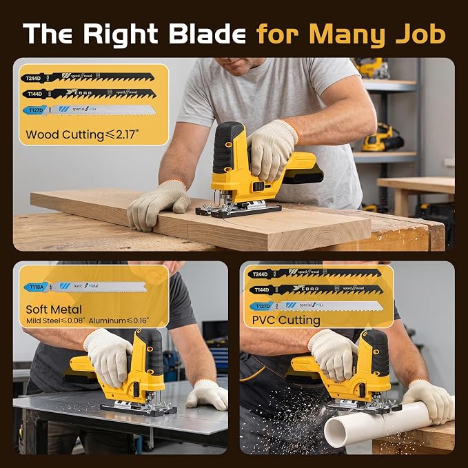 Jigsaw Cordless Compatible with DeWALT 20V MAX Battery, Barrel Grip Jig Saw Brushless, 7 Speed, 3 Orbital Settings, Vacuum Adapter, 45° Bevel Cutting, LED Light, Bare Tool for Wood, Plastic, Metal
