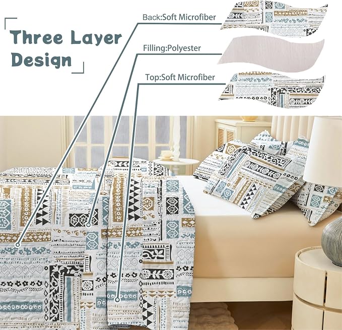Geometry Patchwork Quilt Set Queen - Blue Quilts for Queen Size Bed, Multicolor Patchwork Printed GeometryBedding Set - Soft Microfiber Lightweight Coverlet Bedspread(Geometry, Queen(90"x90"))