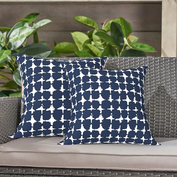 LVTXIII Outdoor Throw Pillows, Decorative Throw Pillows with Inserts, 16"x16" Square Pillows for Bed, Couch, Sofa and Patio Furniture, Set of 2, Tie-dye Navy