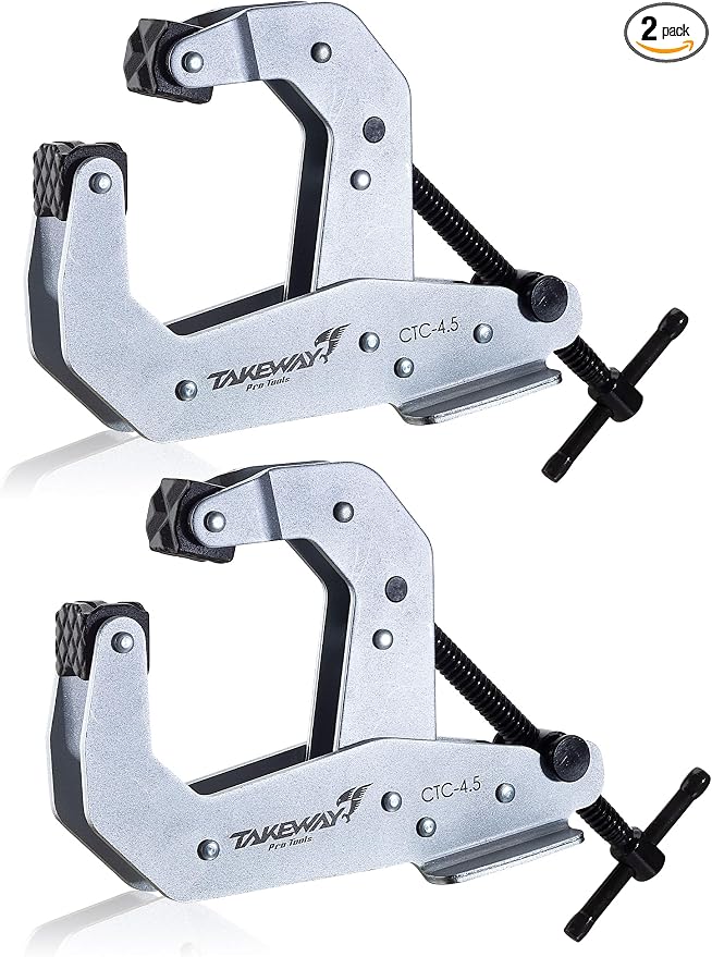 Clamp with T-Handle, Deep Throat Welding and Fabricating, Multi-Purpose Lever Clamp, Cantilever Arm Clamps For Secure Hold, 4.5" Opening Capacity, 2 Pack