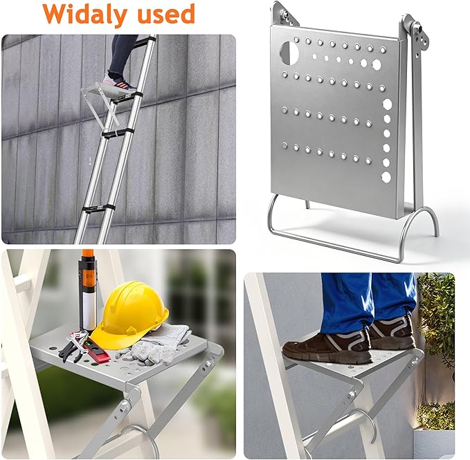 Ladder Platform Attachment, Ladder Accessories,Anti-Slip Extension Ladder Step, Heavy Duty Ladder Work Stand Ladder Paint Tray Holder 400 Pound (Silver Gray)