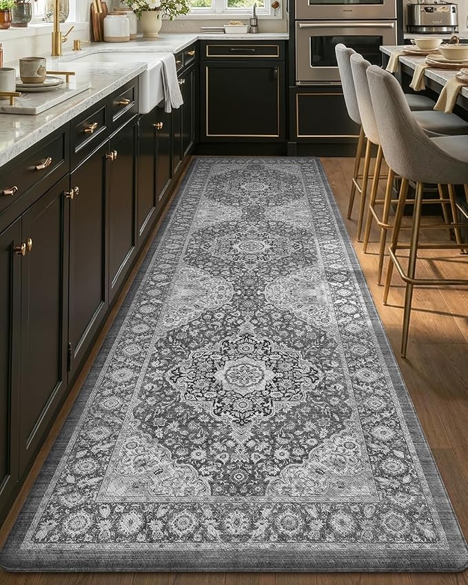 Color&Geometry Anti Fatigue Kitchen Mats for Floor 24x87, Vintage Decor, Easy Clean, Waterproof & Oil Proof, 0.4" Thick Cushioned, Non-Slip Kitchen Runner Rug for Sink, Laundry, Office, Grey