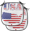 Lunarable Americana Chair Cushion Pads Set of 2, USA Map Flag Stars Stripes National History American Illustration, Anti-Slip Seat Padding for Kitchen & Patio, 16"x16", Red White Blue
