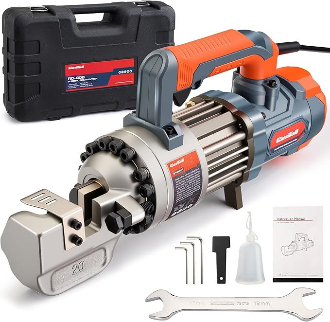 3/4" Electric Hydraulic Rebar Cutter, 1.5-2S Cutting Speed, Portable, Cuts 4-20mm #6 Rebar, 1050w, 120v/60hz. (Grey+Orange)