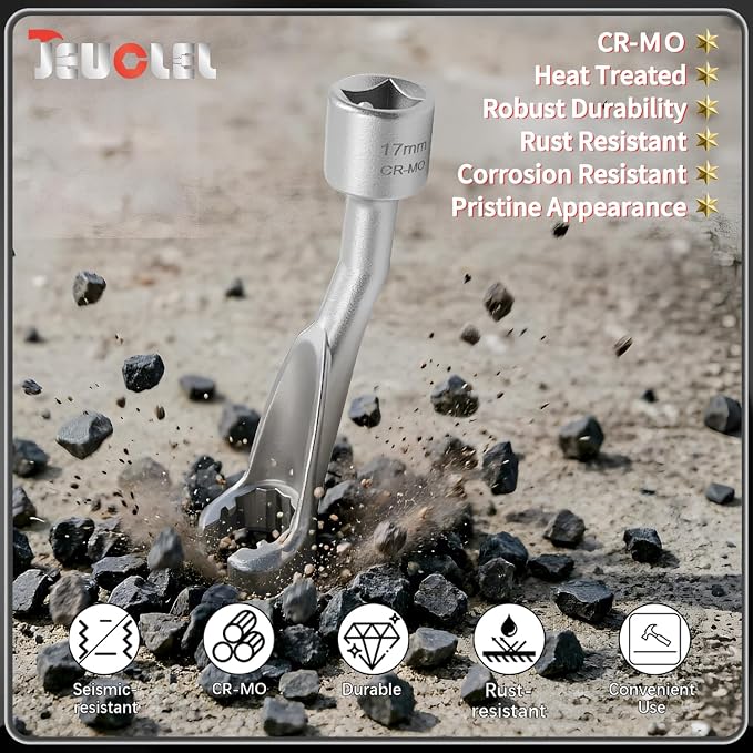 17mm 12 Point 1/2" Dr. Common Rail Injection Fuel Line Nut Socket | Open Socket Wrench, Diesel Engine Temperature Removal Tool, Exhaust Gas Temp Sensor Extractor
