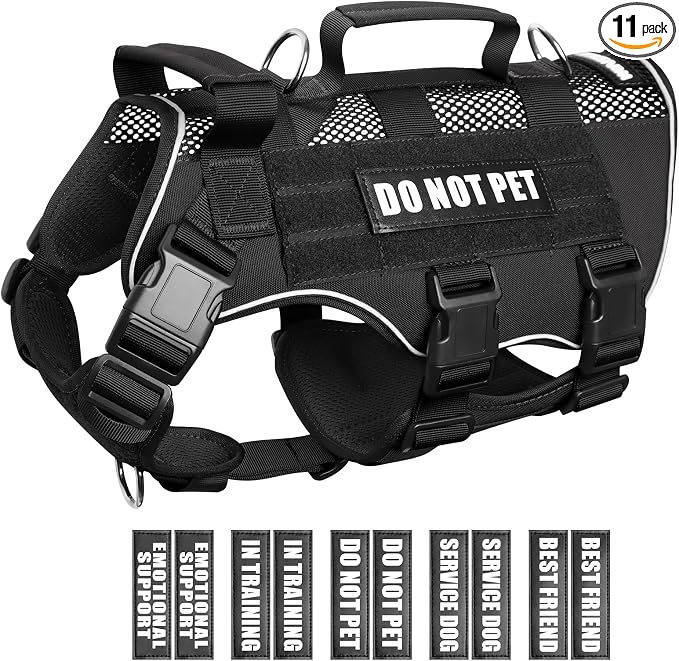 Tactical Molle Vest Mesh Dog Harness with 10 Removale Pet Patches | Breathable Service Dog harness with Double Soft Padded Handle for Small Dog, Reflective Military Pet Vest for Walk Hiking