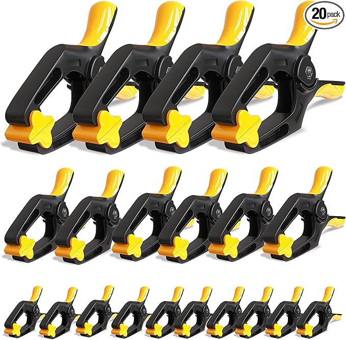 EQUIPTZ Spring Clamps for Woodworking, Crafts, Backdrop and Pool Cover, 20-Pack Spring Clamp Set with 4 Pcs of 6-inch, 6 Pcs of 4-inch & 10 Pcs of 3-inch Clamps, Extra Wide & Non-Detachable Jaw Pads
