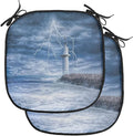 Lunarable Lighthouse Chair Cushion Pads Set of 2, Lighthouse Thunderstorm Turbulent Wind Moody Weather Dramatic Sky Scene, Anti-Slip Seat Padding for Kitchen & Patio, 16"x16", Navy Blue Dimgray