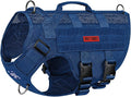 OneTigris Tactical Dog Harness for Small Medium Large Dogs, Mesh Design Service Dog Vest Breathable Military Dogs Molle Vests with Handles, Harness for Walking Hiking Training (Blue, L)