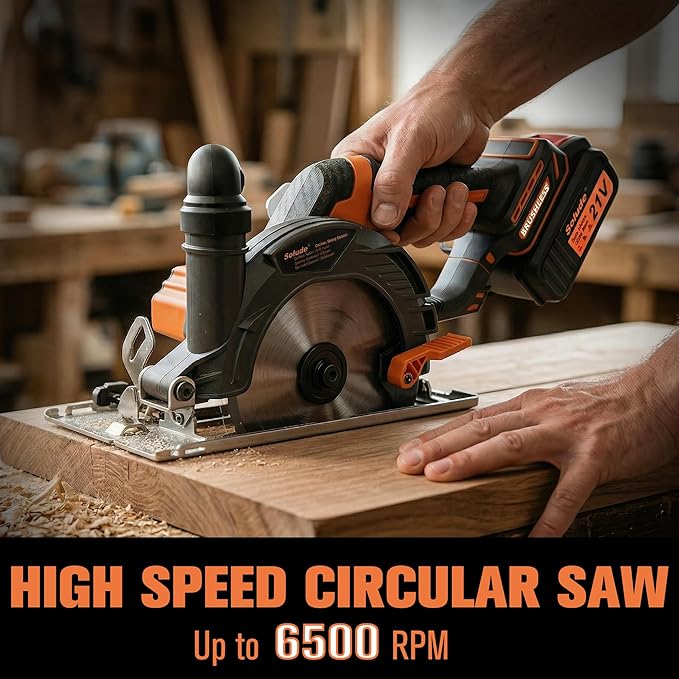 6-Inch 21V Brushless Cordless Circular Saw with 2 x 6.0Ah Lithium Batteries – Electric Cutting Circular Saw with 3 Saw Blades for Wood, Metal, Tile, Drywall, Plastic Cutting