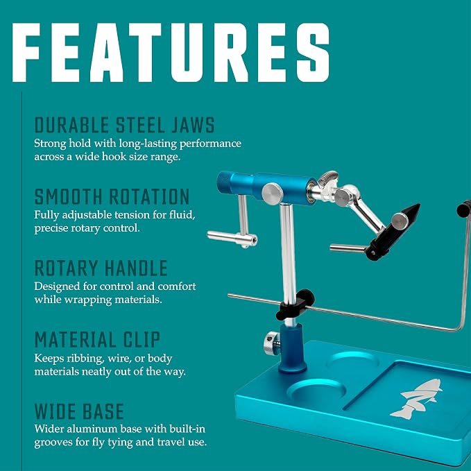 V2 Rotary Fly Tying Vise w/Travel Base, Teal Blue
