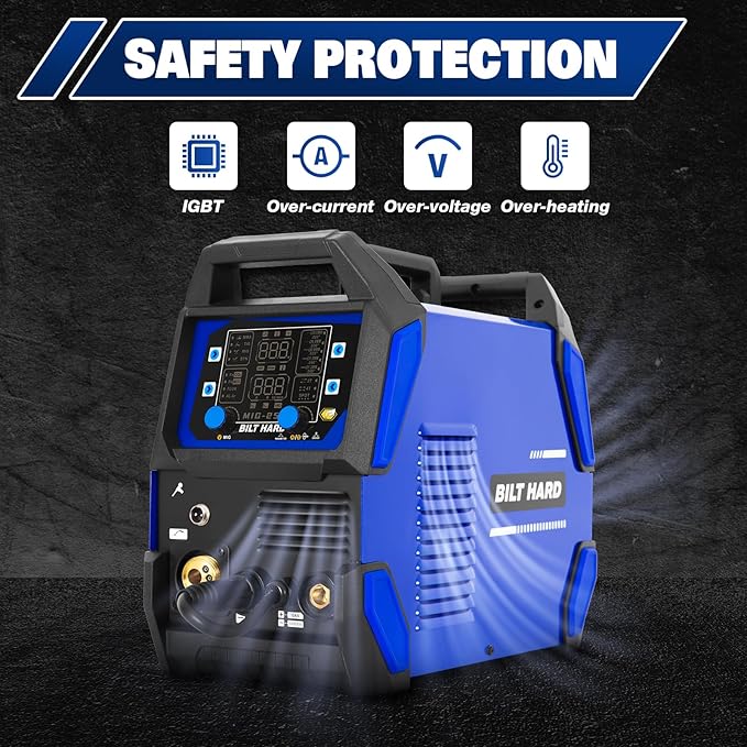 BILT HARD Aluminum 250A MIG Welder, Gas MIG/Flux Core MIG/Lift TIG/Stick/Spot Welding/Spool Gun Compatible 6-in-1 Welding Machine, 110V/220V Multi-Process Welder w/LED Display, IGBT Inverter
