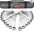 GRENPRO Ratcheting Wrench Set, Combination Wrench Set, 22-Piece SAE & Metric and Standard, 72Th Long Open End, 1/4" to 3/4" & 6-18mm, Organizer With Roll Up Pouch, CR-V Socket Mechanic Hand Tools Sets