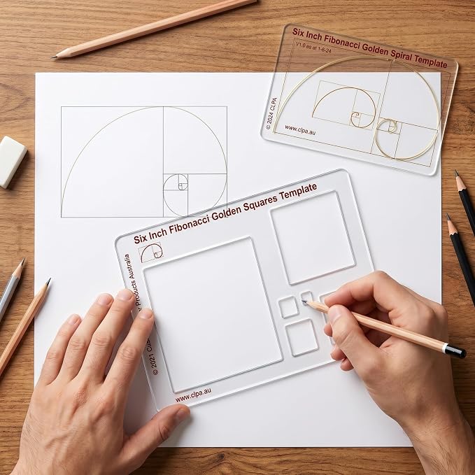 Fibonacci 6" Square & Spiral Set of Templates: A Fibonacci-Inspired Set of Templates for Drawing Tool for Artists Allows The Simple Application of The Golden or Divine Ratio for Artistic Design