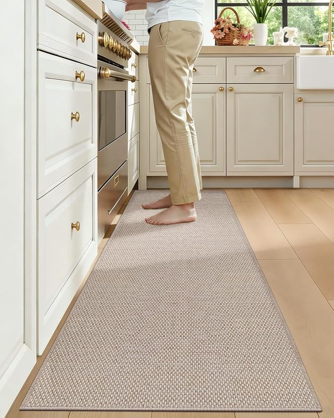 Color&Geometry Kitchen Rugs and Mats Non Slip Washable, Absorbent Woven Kitchen Runner Rug Easy to Clean Kitchen Floor Mats for in Front of Sink, Laundry Room, Hallway, 17”x59”, Greige