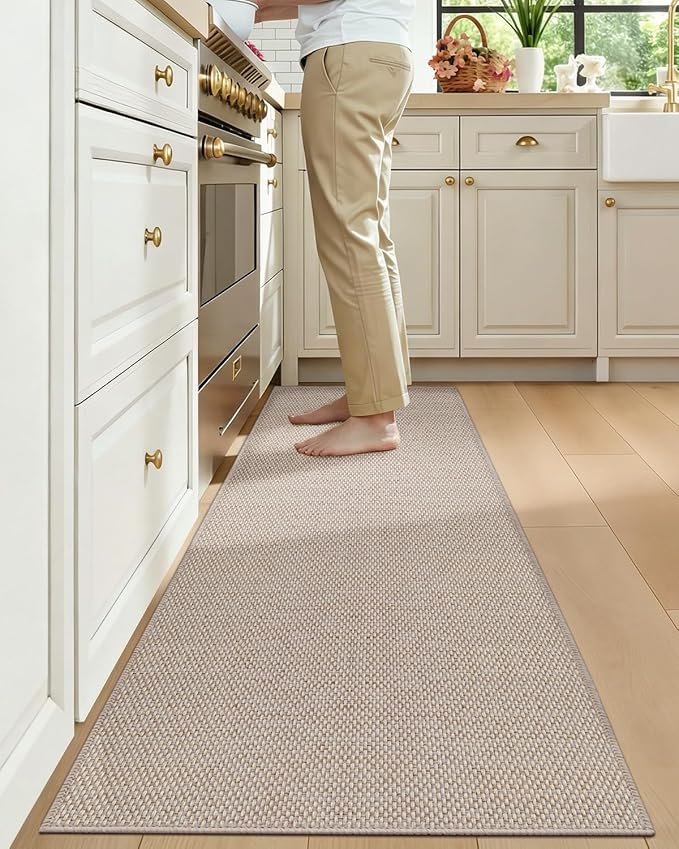 Color&Geometry Kitchen Rugs and Mats Non Slip Washable, Absorbent Woven Kitchen Runner Rug Easy to Clean Kitchen Floor Mats for in Front of Sink, Laundry Room, Hallway, 17”x79”, Greige