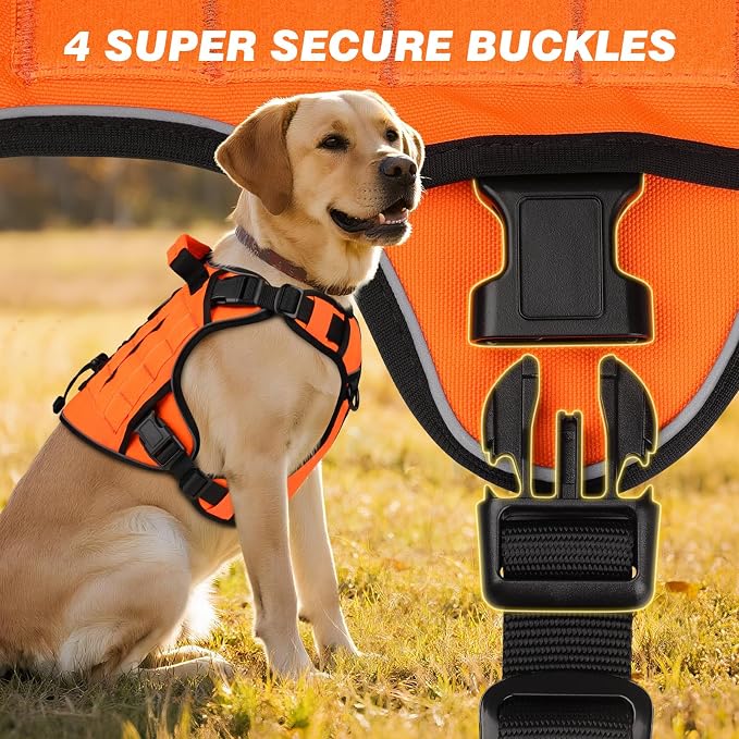 Orange Tactical Dog Harness for Extra Large Dogs,No Pull Dog Harness | Heavy Duty with Handle,Adjustable Reflective,Military K9 Style,Big Size Dog Vest,for Great Danen,for Walking Running Hunting