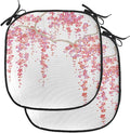 Lunarable Flower Chair Cushion Pads Set of 2, Cherry Blossom Trees Branch Springtime Happy Vacation Traveling Destinations, Anti-Slip Seat Padding for Kitchen & Patio, 16"x16", Pink Cocoa Purple