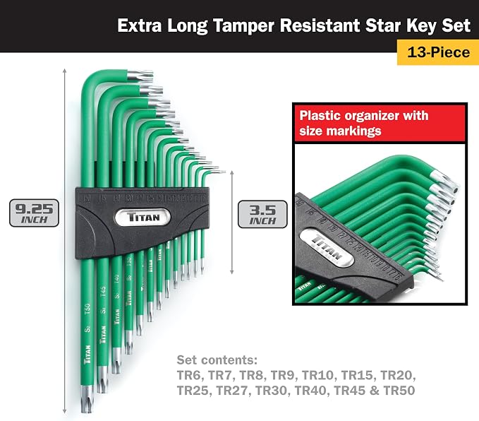 Titan 12763 35-Piece Star, Metric, and SAE Hex Key Set