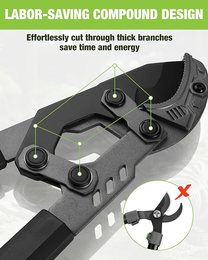 WORKPRO 26"-33" Extendable Anvil Lopper, Heavy Duty Tree Trimmer with 2 Inch Cutting Capacity, Branch Cutter with Compound Action, Garden Lopper with Telescopic Handles for Garden Farm Orchard