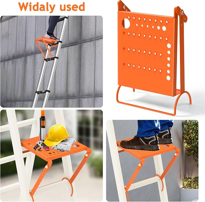 Ladder Platform Attachment,Anti-Slip Extension Ladder Tool,Heavy Duty Ladder Stand Ladder Step,Ladder Accessories Holds 400 Pound (Orange)