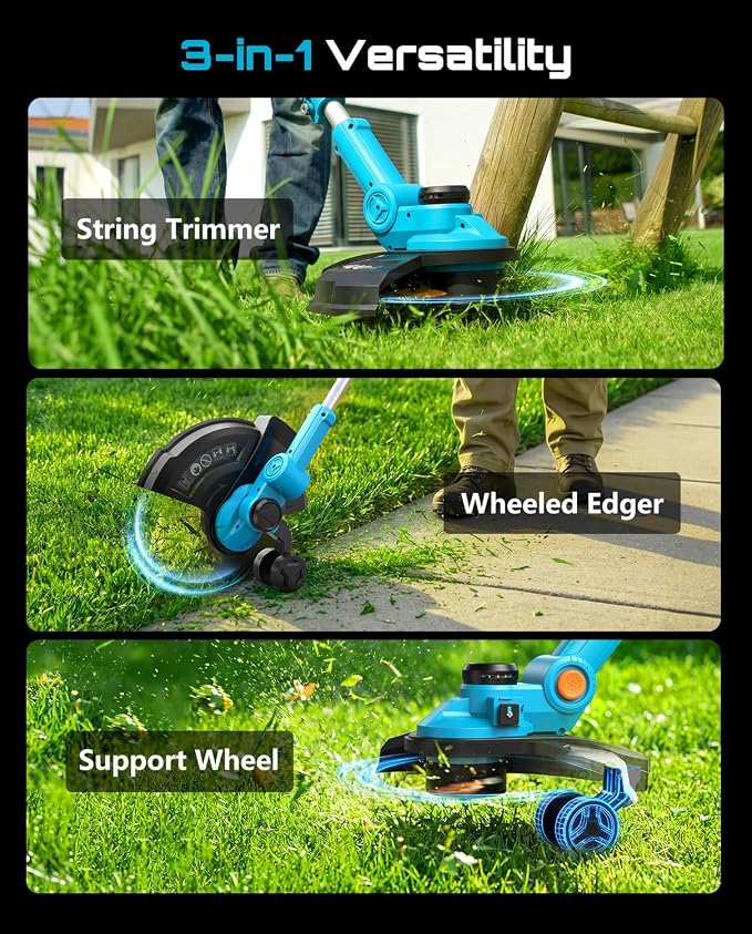 SEESII String Trimmer, 13" Electric Weed Wacker with 2×40000mAh Batteries and Charger, 21V Brushless Weed Eater with Telescopic Pole(42"-56"), Auto-Feed, Lightweight Cordless Edger for Yard/Lawn