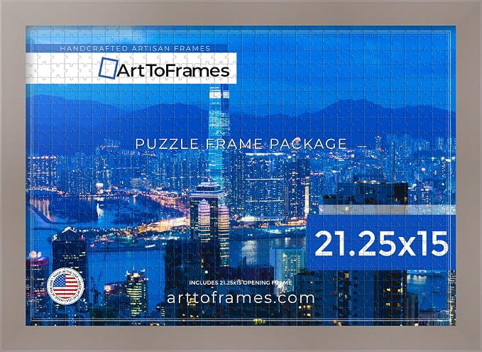ArtToFrames Puzzle Frame for Buffalo Games 300, 500 Piece Jigsaw Puzzles, 21.25x15 Inch (54x38 cm), Latte Engineered Wood with Economy Acrylic, Ready to Hang Puzzle Display