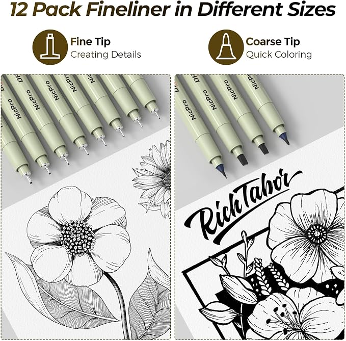 Nicpro 58 PCS Art Drawing Supplies Kit in Leather Case, Art Mechanical Pencil Set with 6 Metal Drafting Pencil 0.5 & 0.7 & 0.9 & 2mm, 12 Micron Pen, Sketch Book, 30 Tube Lead Refills for Sketching