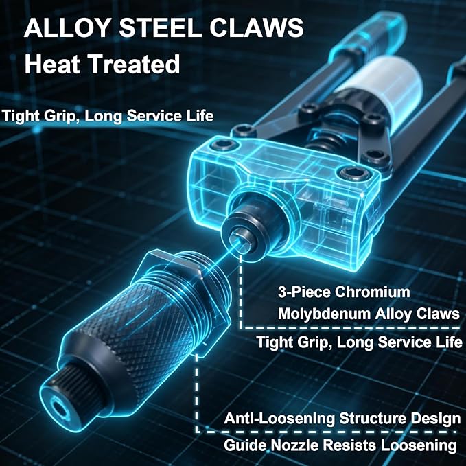 Heavy Duty Double Handle Rivet Gun, Professional Riveting Tool for Metal Working & Auto Repair, Handles 1/8” to 3/16” Rivets, with 3 Interchangeable Nosepieces & Storage Case