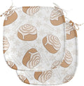 Lunarable Cinnamon Chair Seating Cushion Set of 2, Floral Pattern with Floating Tasty Rolls Dessert Bakery Themed Pattern, Anti-Slip Seat Padding for Kitchen & Patio, 16"x16", Sand Brown Champagne