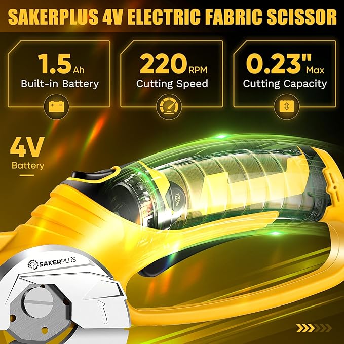 SakerPlus Cordless Electric Scissors, 4V Cardboard Cutter, Box Cutter Fabric Scissor with Safety Lock & LED Light, Rechargeable Power Rotary Cutters for Box Carpet Fabric Plastic Leather