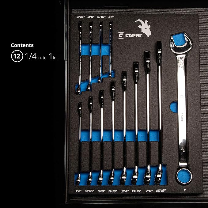 Capri Tools Combination Wrench Set with The Mechanic's Tray, SAE 1/4 to 1-inch, 13-Piece