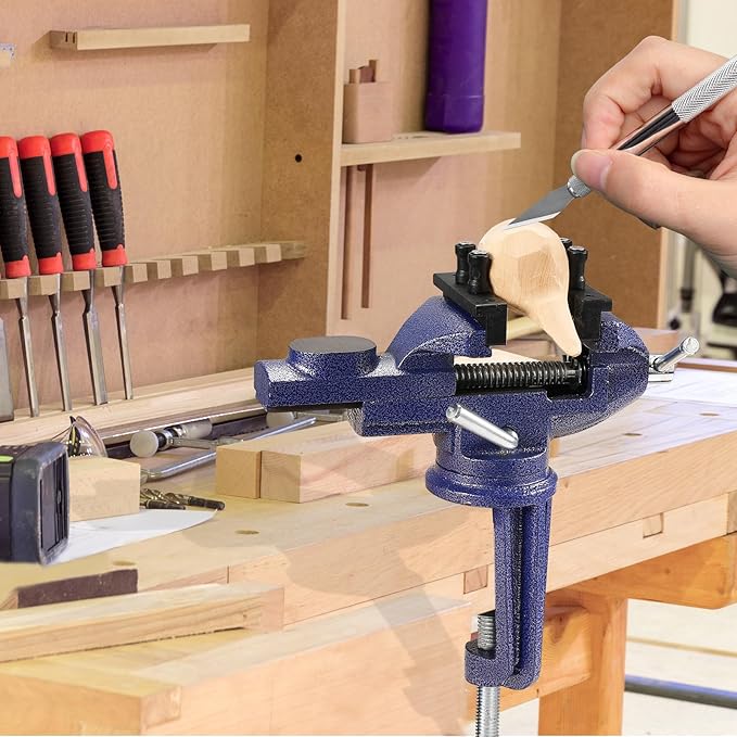 Table Vise, 3" Bench Vise Universal Rotate 360° Work Clamp-On Vise, Table Vice clamp With Multifunctional Jaw for Woodworking, Drilling, Sawing, Metal Working