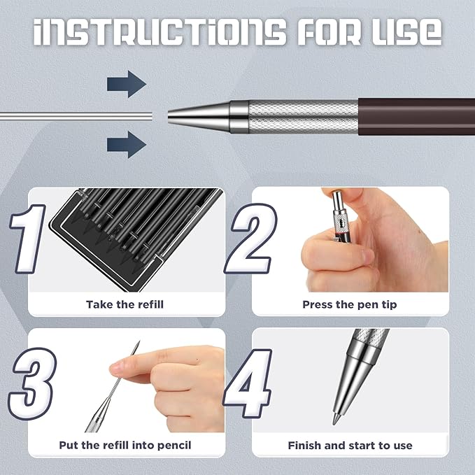 Nezyo 4 Pieces Welder Pencil with 60 Pieces Round Refills Mechanical Pencil Metal Marker Pen for Construction Workers, Metal Work, Welders, Plumbers, Framers (Black, Blue, Green, Silver)