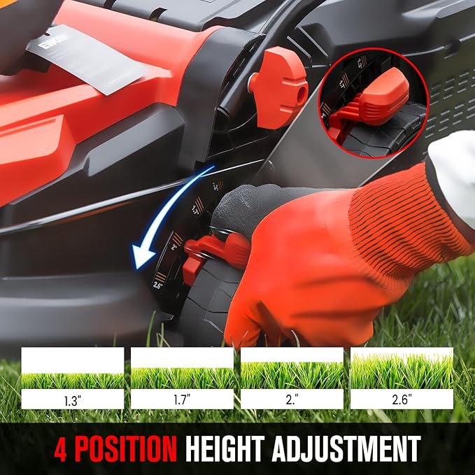 EWORK Corded Electric Lawn Mower 14-Inch, 11Amp Electric Push Mower with 30L Collection Bag, 4-Height Adjustment, Lightweight Lawnmower for Garden, Yard