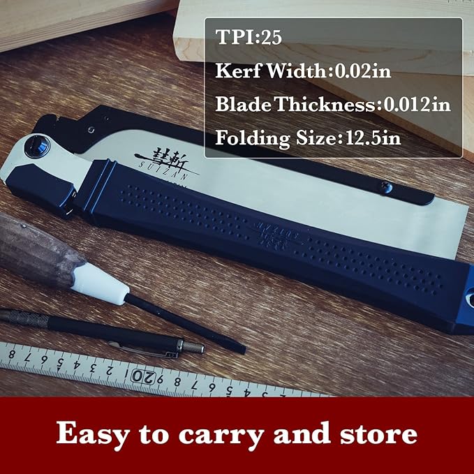 SUIZAN Folding Dozuki Dovetail Saw 9.5" Cross Cut - Japanese Hand Pull Saws | Professional Pull Saw for Woodworking Joinery Tenon Furniture Making DIY Tools Fine Wood Cut Sharp Replaceable Blade
