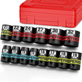 14 Piece 1/2" Drive Impact Socket Set, 11 mm-32 mm Shallow Socket, Metric, 6 Point, CR-V, Automotive Maintenance, Machinery Manufacturing