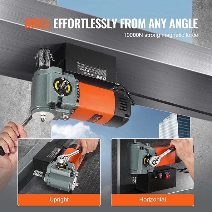 VEVOR Low Profile Magnetic Drill Press, 1300W Mag Drill, Light Weight Portable Mag Drilling Machine with Cooling Device and Overload Protection, Mag Press for Equipment Installation, Industrial