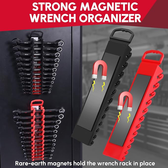 ARROW 24PCS Ratcheting Wrench Set with 2 Magnetic Tool Holders | Metric and Standard, Anti-Slip 6-18mm & 1/4"-3/4" Combination Wrench Set, CRV Material, 72-Teeth, Easy to Carry & Store