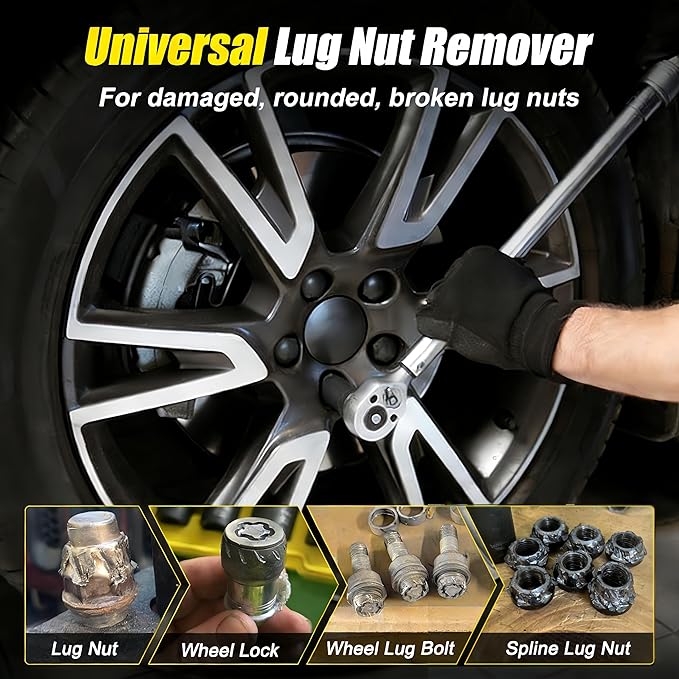 Topec Bolt Extractor Set, 10 Piece Lug Nut Remover Socket Tool, 1/2" Drive Impact Wheel Lock Removal Kit for Removing Damaged, Dead, Rusted, Rounded-Off Bolts, Lug Nuts & Screws