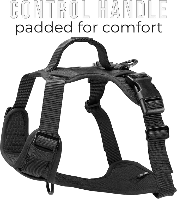 TUG No-Pull Dog Harness, 2 Leash Clips + Padded Handle (XL, Black) | Water-Resistant Padded Interior | No-Pull Front Clip | Padded Back Handle | Adjustable Straps