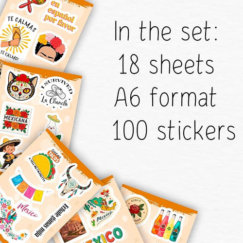 100Pcs Mexico Stickers for Scrapbooking, for Luggage, for Water Bottle - Mexican Stickers and Decals - Mexico Party Supplies & Decorations - Mexican Gifts for Women & Men