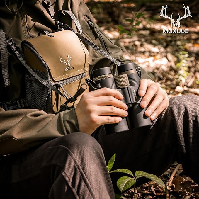 Binocular Harness Chest Pack: Bino Case, Magnetic Lid, Rain Cover | Silent one-hand access, water-resistant fabric, MOLLE webbing for hunting, birdwatching and hiking