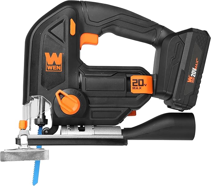WEN Cordless Jigsaw, Variable Speed with 20V Max 2.0 Ah Lithium Ion Battery and Charger (20661)
