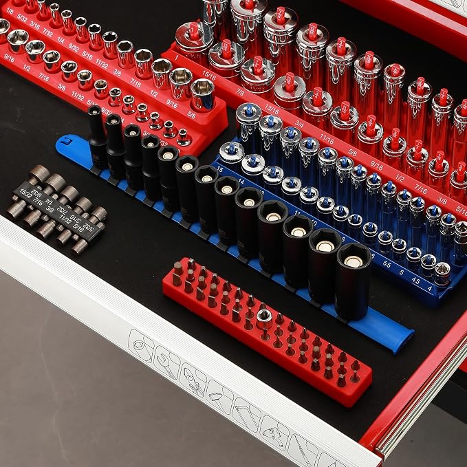MIXPOWER 3/8" Drive Deep Magnetic Impact Socket Set with Storage Rails, 13-Piece, 6 Point, 7-19mm, Metric, CR-MO