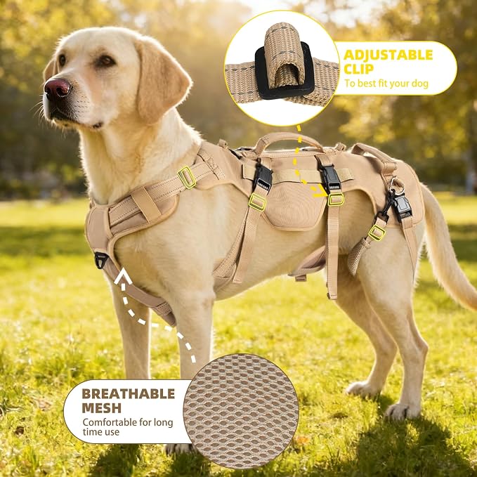 PUPTECK Dog Lift Harness for Medium Large Sized Dog, Rehabilitation Sling for Hind Leg Support, Multifunctional Mobility Assistance Harness for Old, Disabled, Joint Injuries, Paralysis Dogs, Brown M