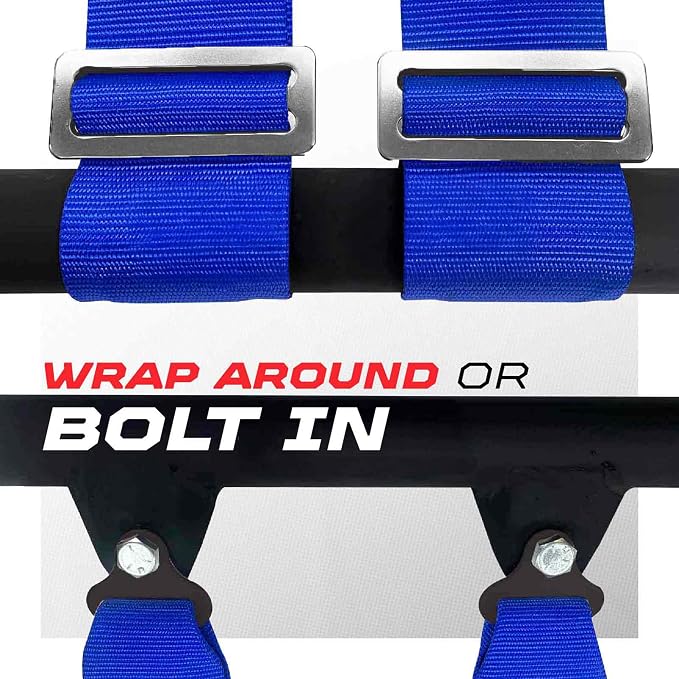 1pc 50 Cal Blue 4 Point Harness 3 inch straps, Racing Harness Seat Belt | Ultra Kush padding, Push Button quick release hardware. Universal Fit for UTV, RZR, race car