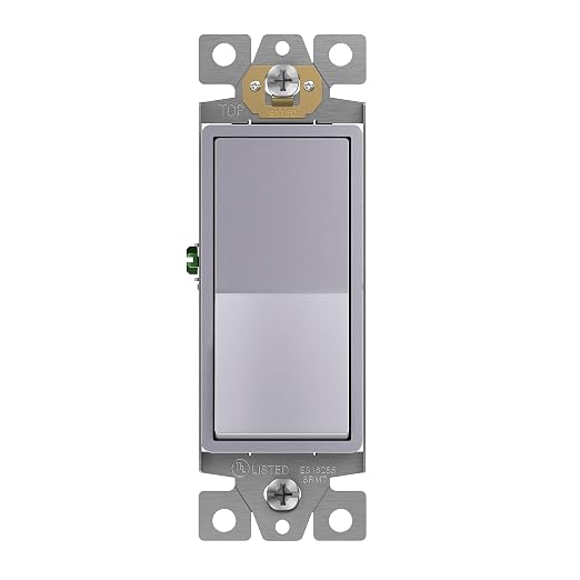 ENERLITES Elite Series Decorator Rocker Light Switch, 15A 120V/277V, Gloss Finish, Single Pole, 3 Wire, Grounding Screw, Residential Grade, UL Listed, 91150-SV, Silver Color