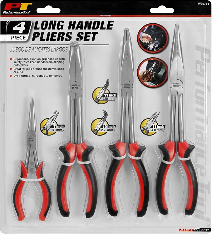 Performance Tool W30714 Dual Cushion Long Handle Plier Set, 4-Piece