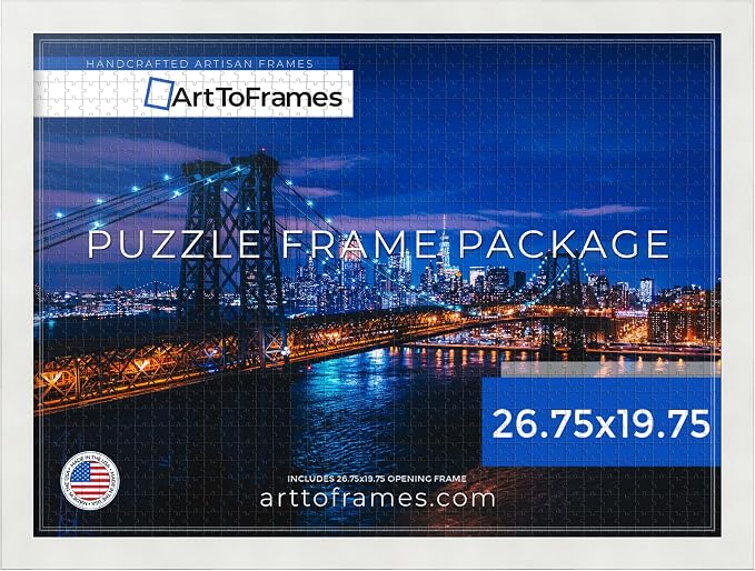 ArtToFrames Puzzle Frame for Buffalo Games 1000 Piece Jigsaw Puzzles, 26.75x19.75 Inch (68x50 cm), Soft White Engineered Wood with Economy Acrylic, Ready to Hang Puzzle Display